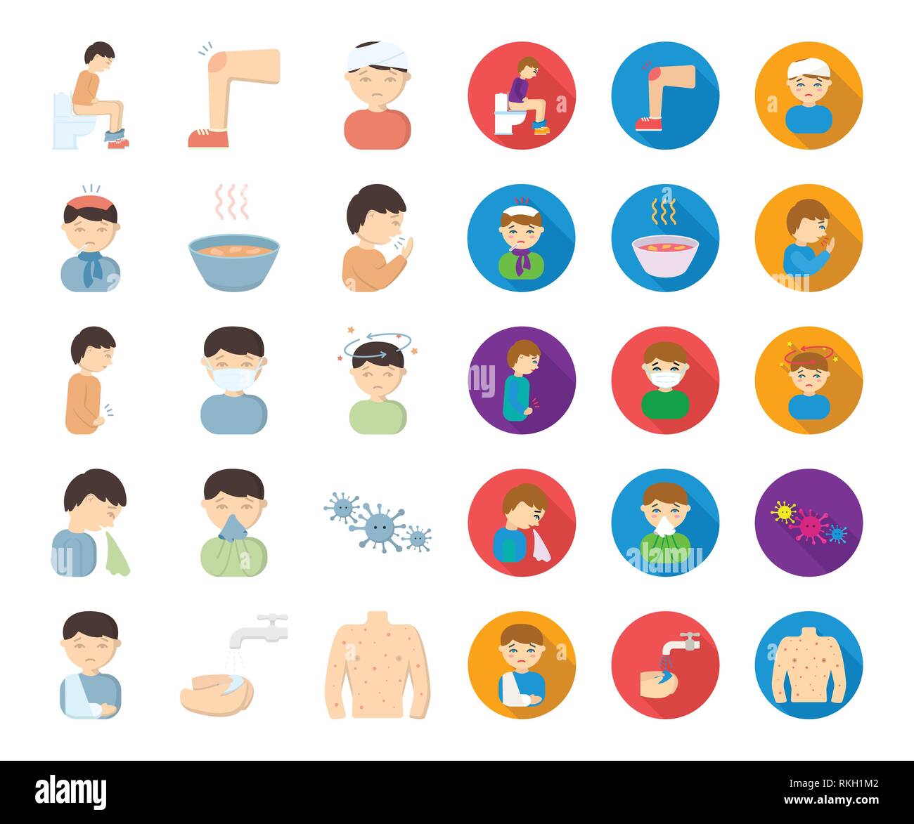 abdominal,art,cartoon,flat,collection,cough,design,diarrhea,disease