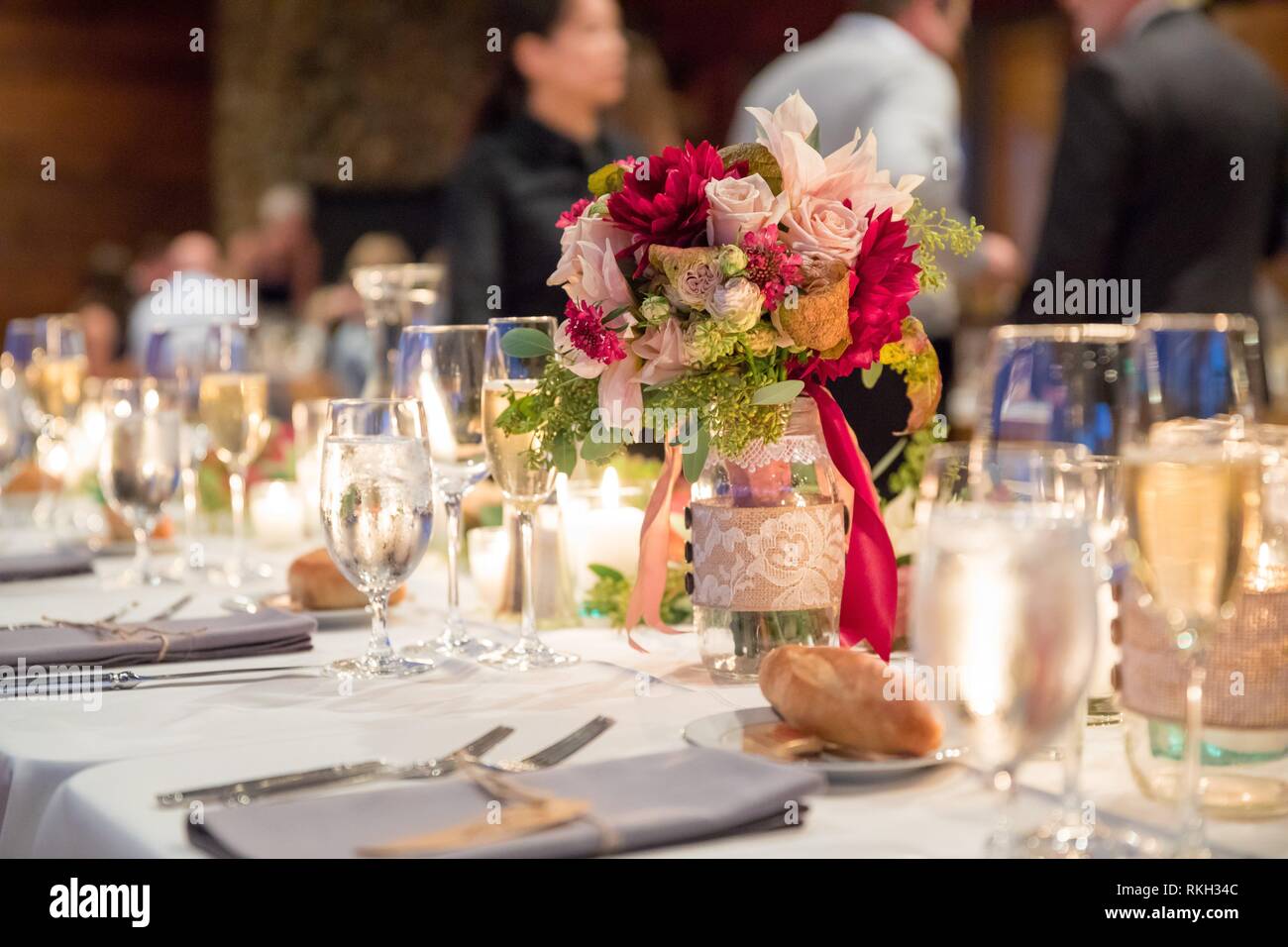 Centerpiece At An Autumn Winery Wedding Reception In California