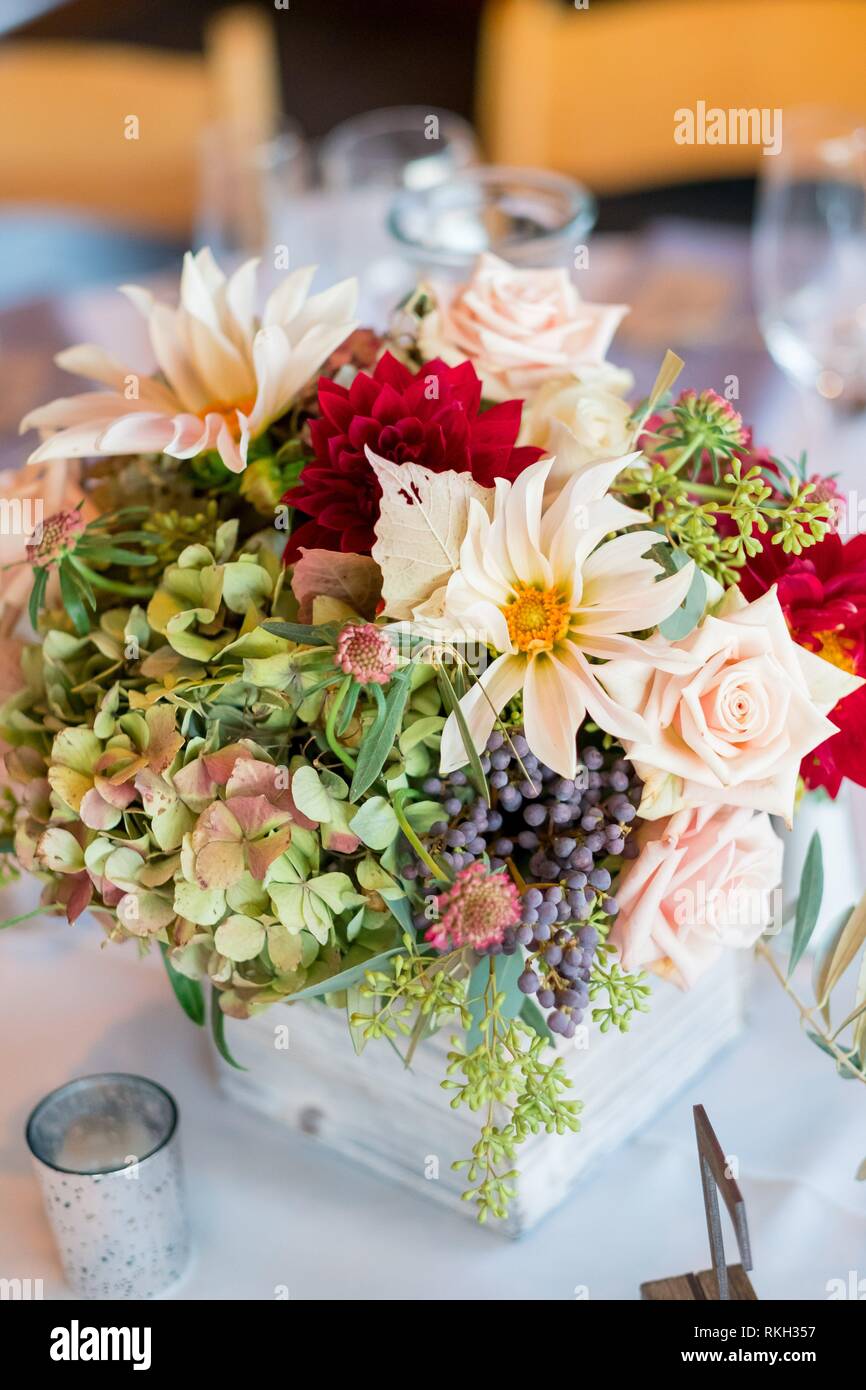 Centerpiece At An Autumn Winery Wedding Reception In California