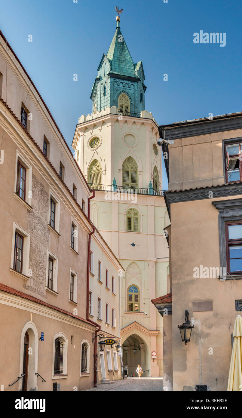 Trinitarian Tower seen from Jesuit Street or ulica Jezuicka at Old Town in Lublin, Malopolska aka Lesser Poland region, Poland Stock Photo