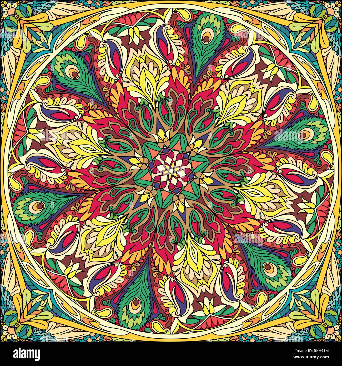 vector seamless pattern mandala: bandana, kerchief Stock Vector