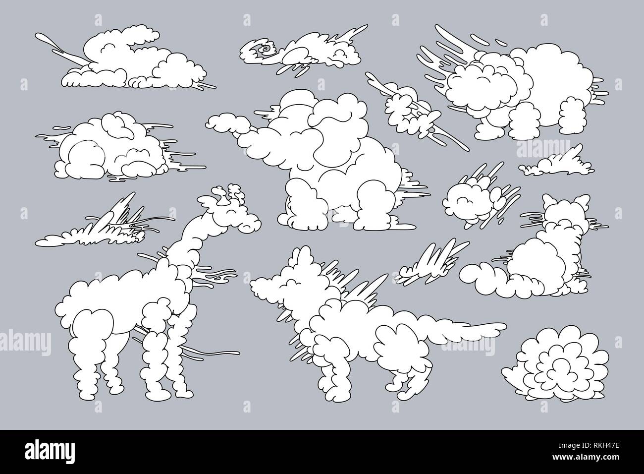 vector animal shaped cloud. Cartoon linear set Stock Vector
