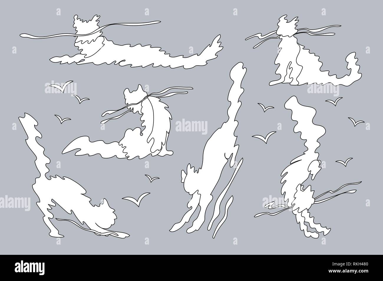 vector animal shaped cloud. Cartoon linear set Stock Vector