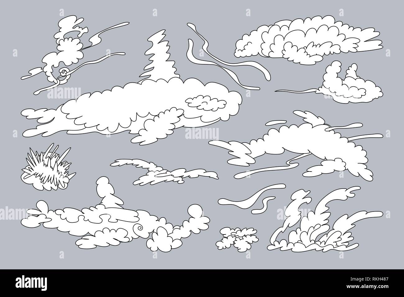vector animal shaped cloud. Cartoon linear set Stock Vector