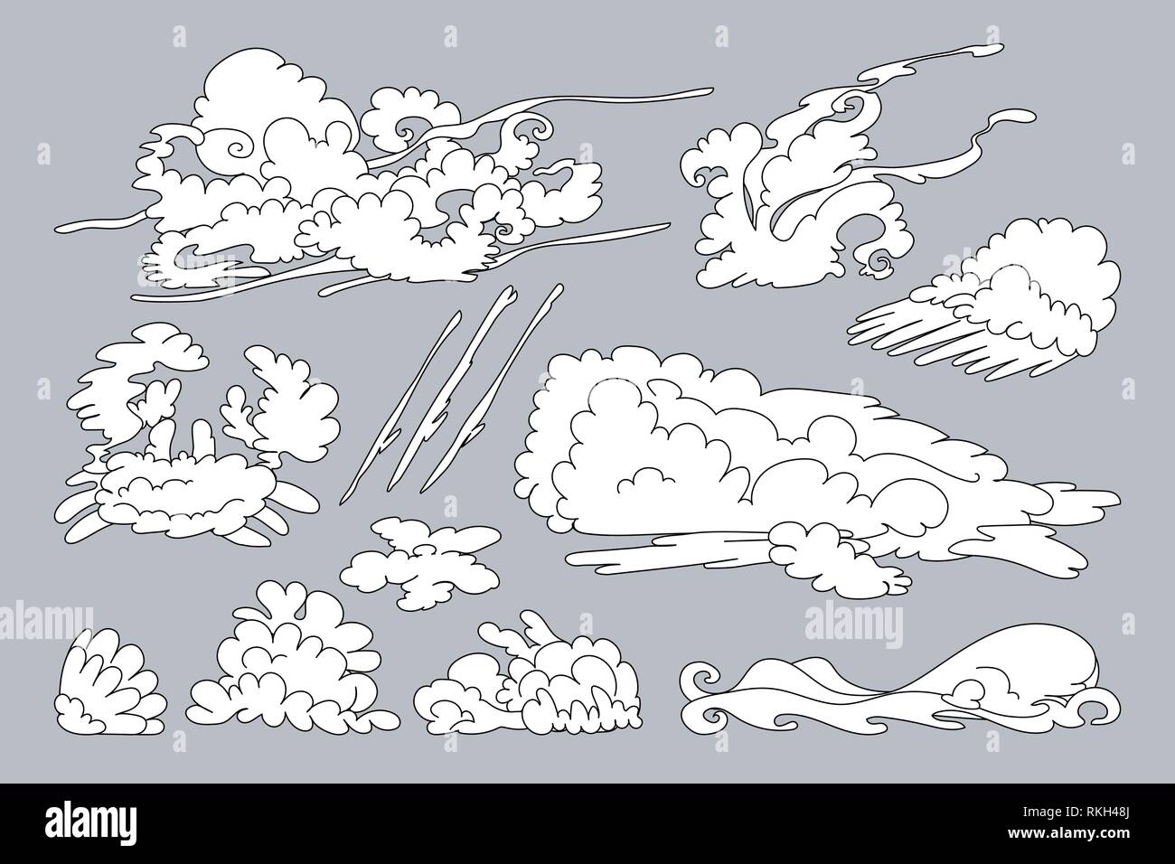 vector animal shaped cloud. Cartoon linear set Stock Vector