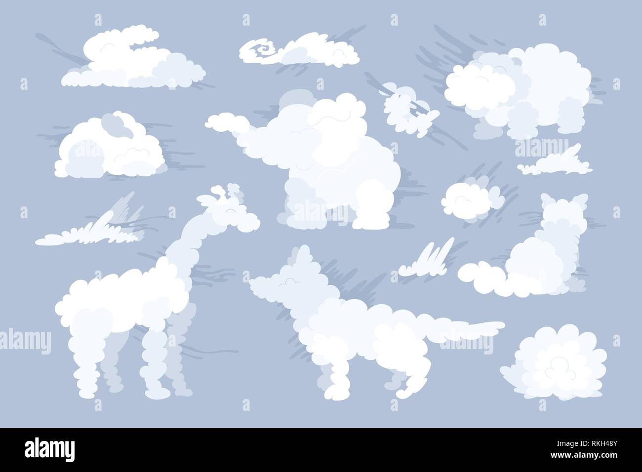 vector animal shaped cloud. Flat pastel set Stock Vector