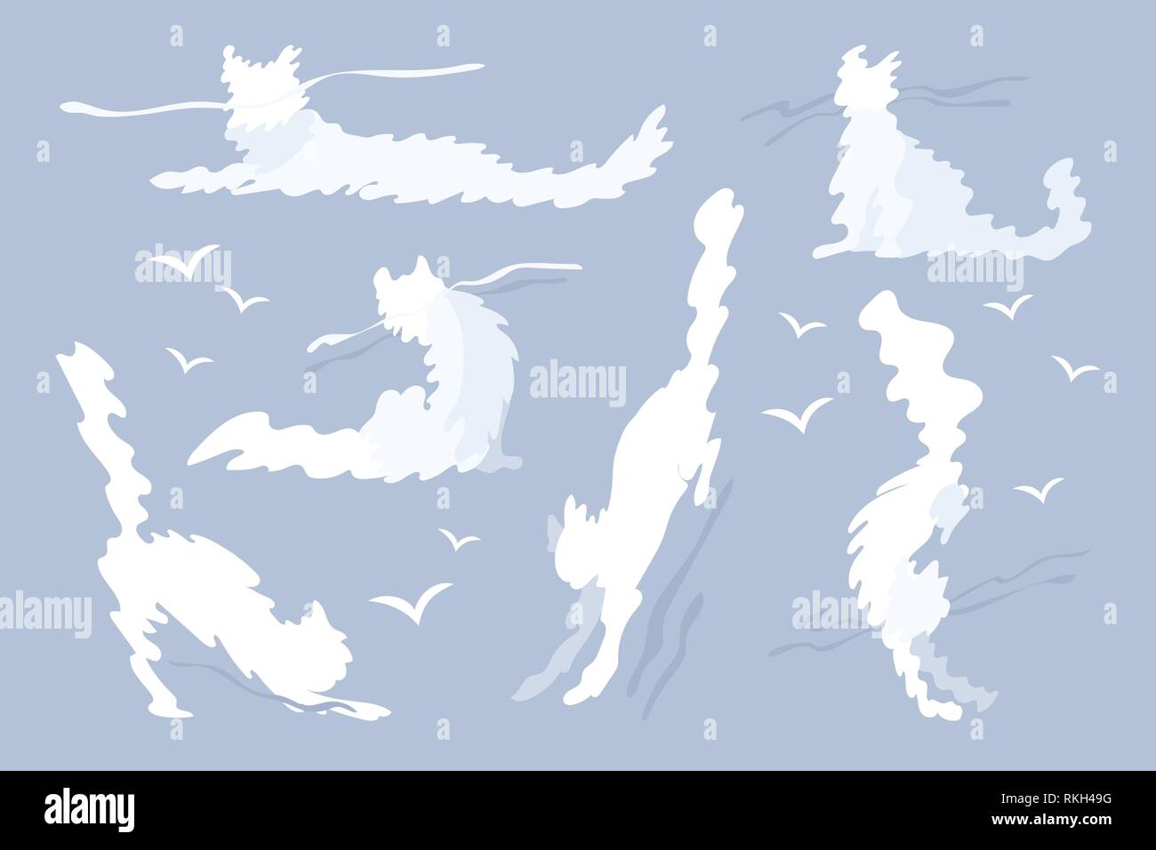 vector animal shaped cloud. Flat pastel set Stock Vector