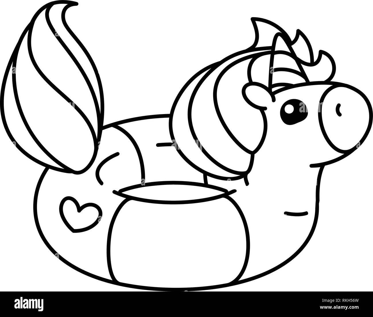 vector cute baby unicorn kids coloring book page Stock Vector