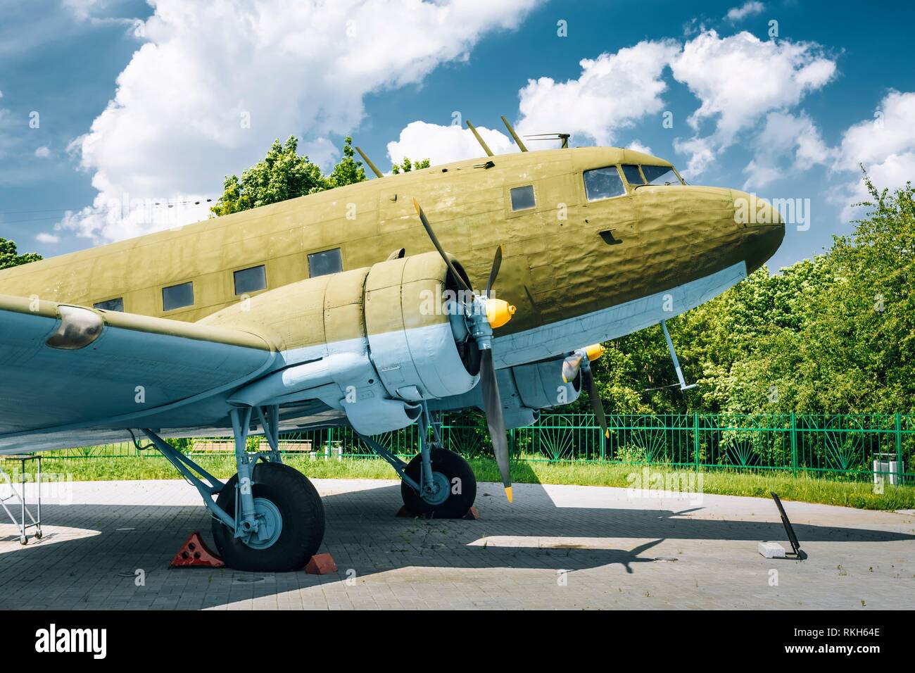 MINSK, BELARUS - June 2, 2015: Lisunov Li-2 of Soviet Air Force standing near building Belorussian Museum Of the Great Patriotic War In Minsk, Stock Photo