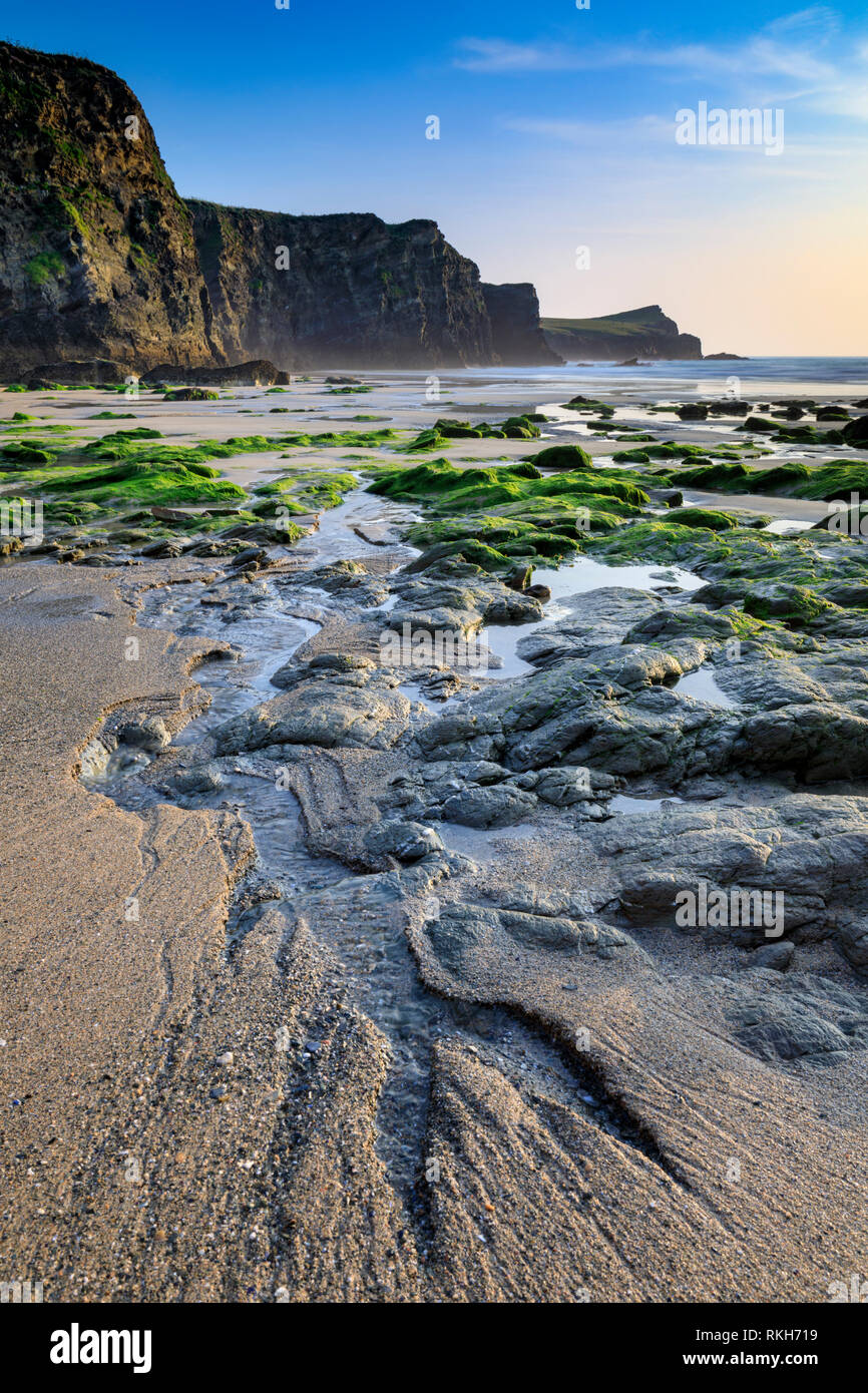 Whipsiderry Cove, near Porth in Cornwall. Stock Photo