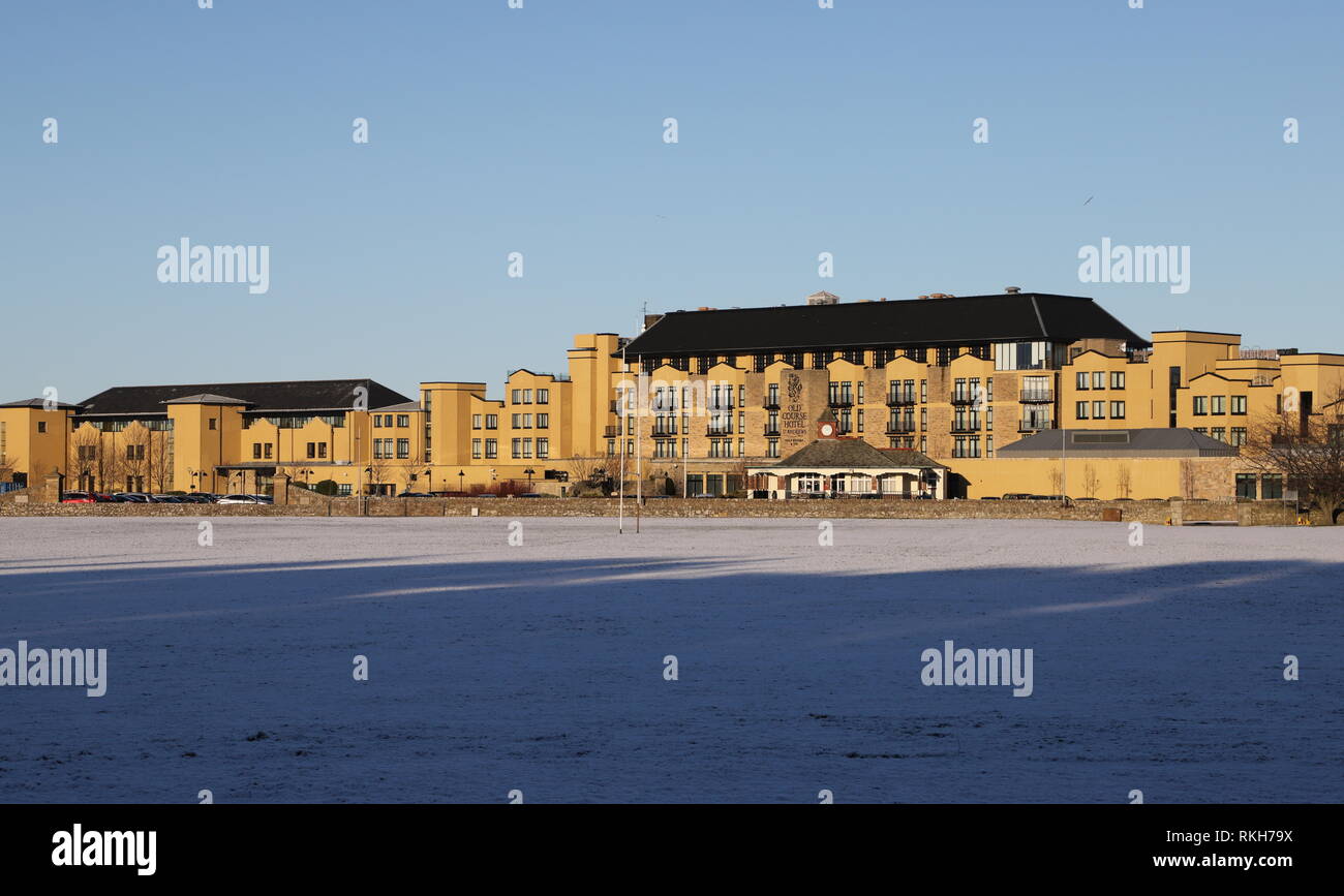 Old Course Hotel with snow St Andrews Fife Scotland  February 2019 Stock Photo