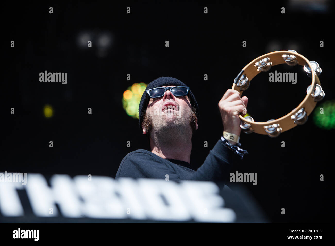 The psychedelic rock band The Brian Jonestown Massacre performs a live concert at the Danish music festival Northside 2014. Here vocalist and songwriter Joel Gion is seen live on stage. Denmark, 14/06 2014. EXCLUDING DENMARK. Stock Photo
