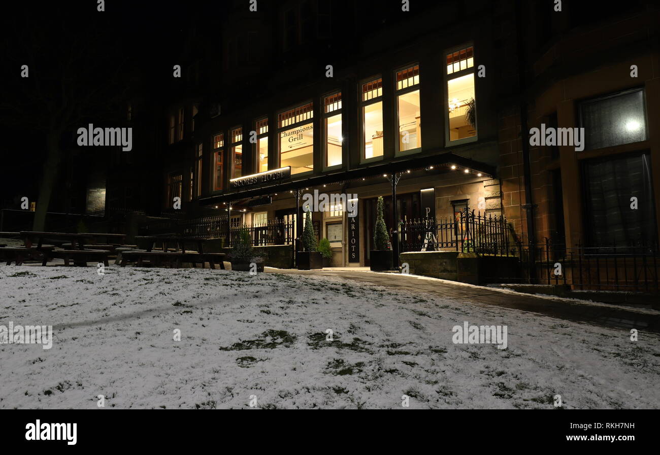 Exterior of Scores Hotel St Andrews by night Fife Scotland   February 2019 Stock Photo
