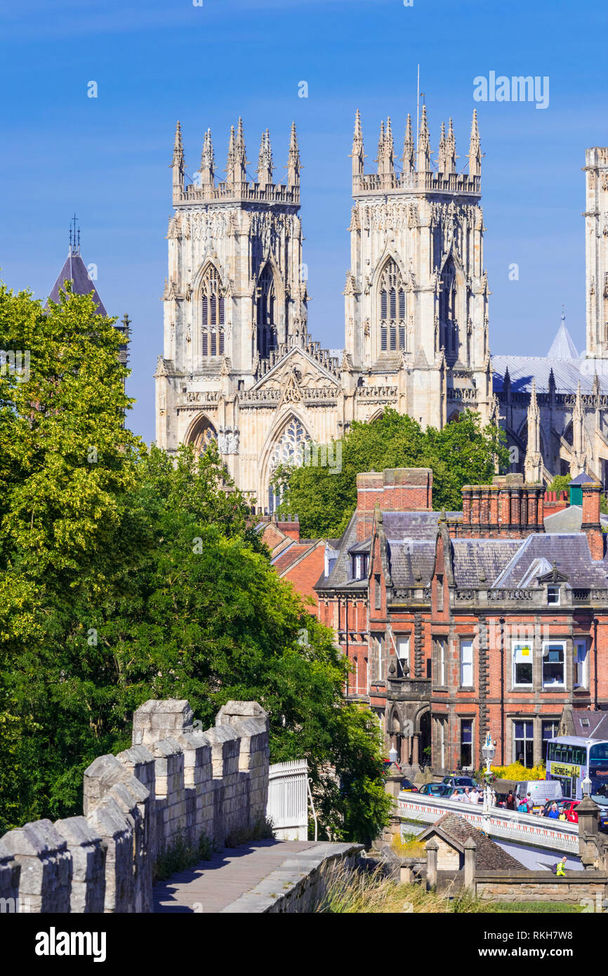 York Minster and a section of the historic city walls along Station road York Yorkshire England UK GB EU Europe Stock Photo