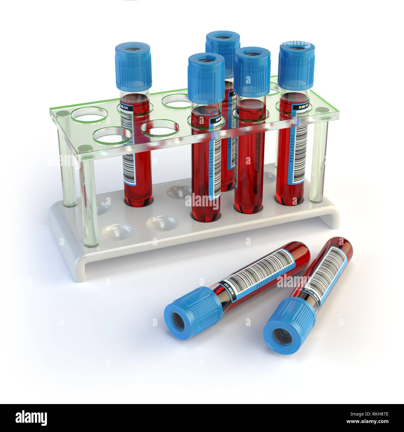 Blood test tubes. Blood samples in a rack isolated on white. 3d illustration Stock Photo Alamy