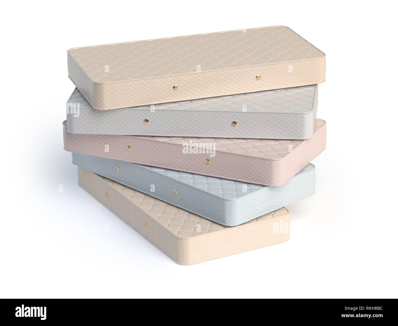 Mattress isolated on white background. Stack of orthopedic mattresses