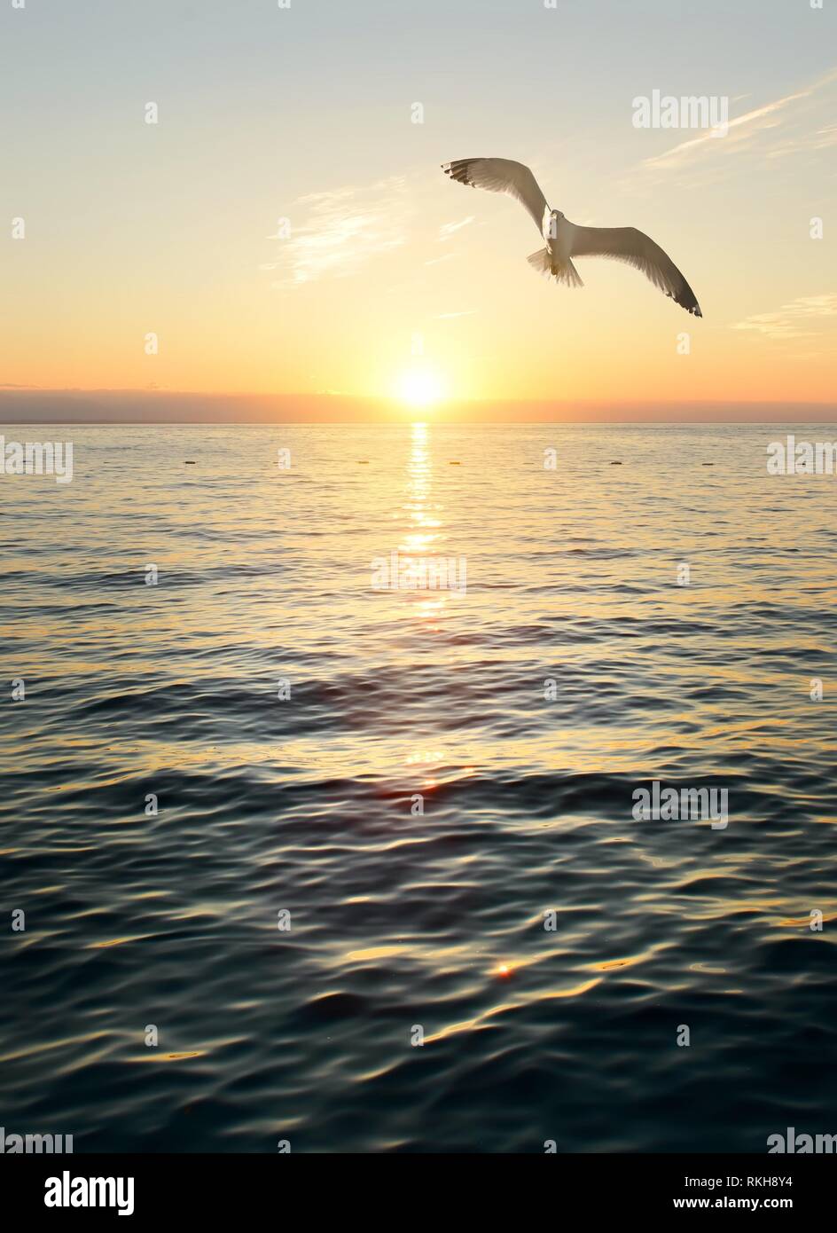 A wonderful sunset scene in the beach. Mediterranean sea. Stock Photo