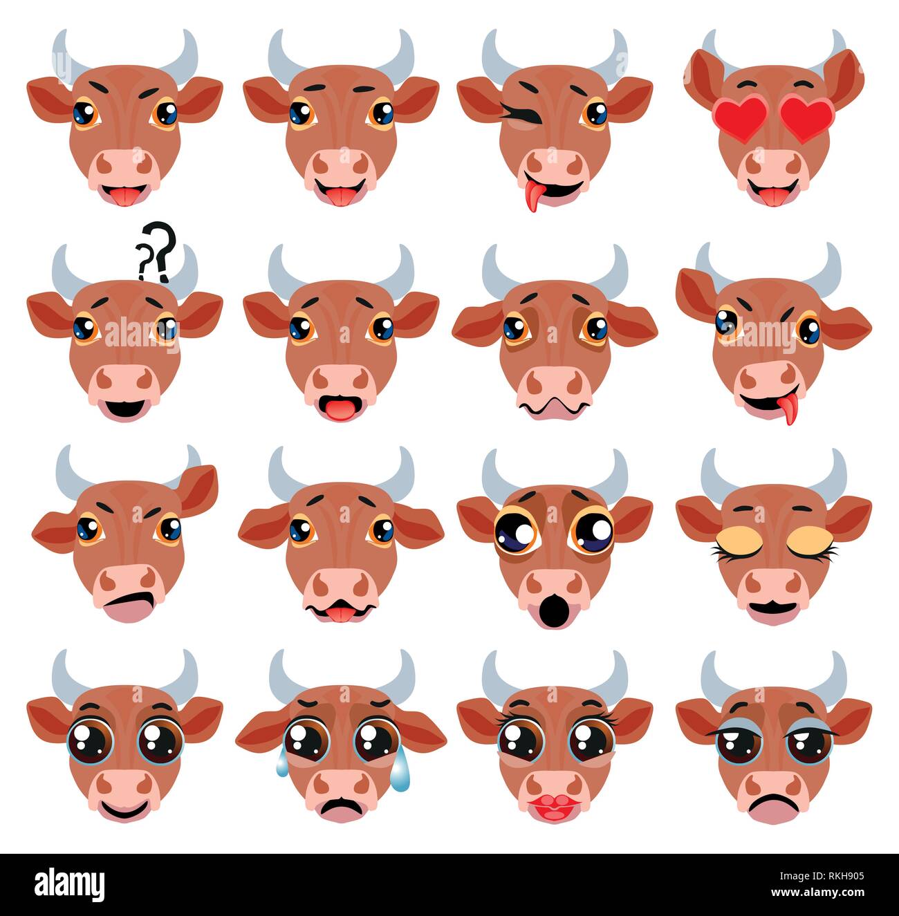 Brown bull Emoji Emoticon Expression. Funny cute animal Stock Vector