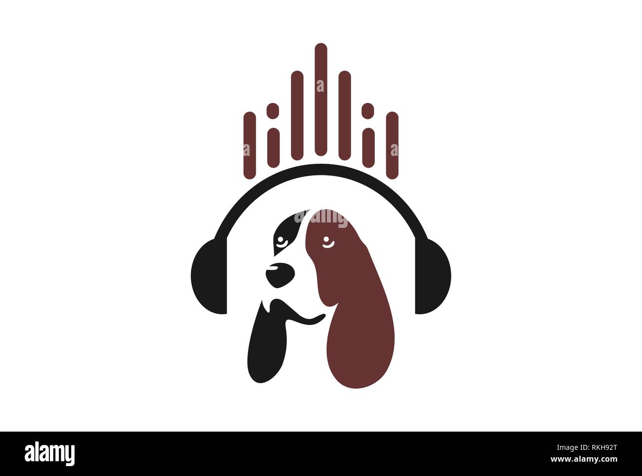 dog listen music headset headphone logo icon vector concept flat design Stock Photo