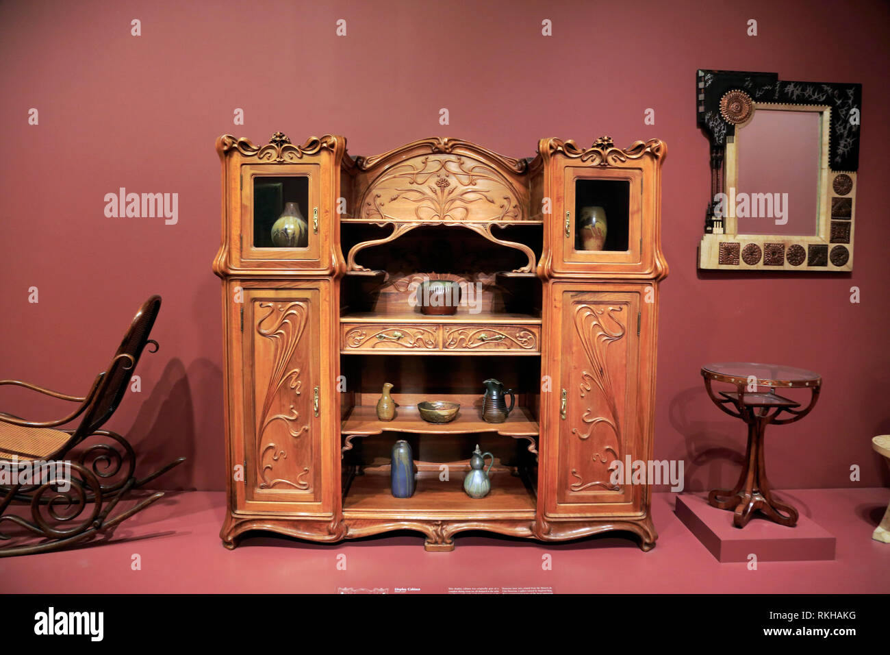 Art Nouveau style Display Cabinet made in France during 1900 display in Art Institute of Chicago.Illinois.USA Stock Photo