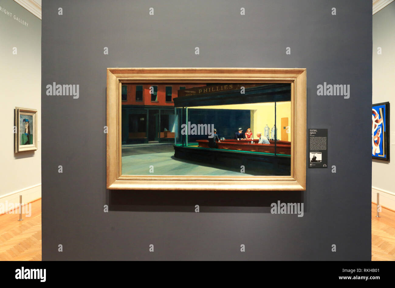 Nighthawks (1942) by Edward Hopper's display in the gallery of Art