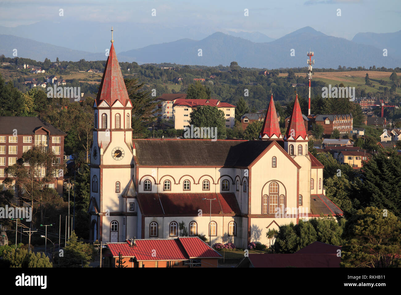 Chile, Lake District, Puerto Varas, Catholic Church, Stock Photo