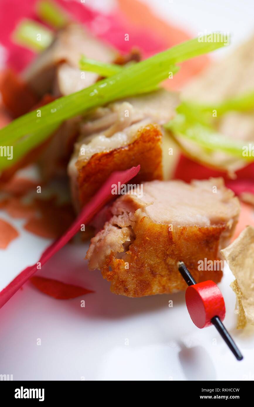 Closeup of a skewer of pork jowls Stock Photo Alamy