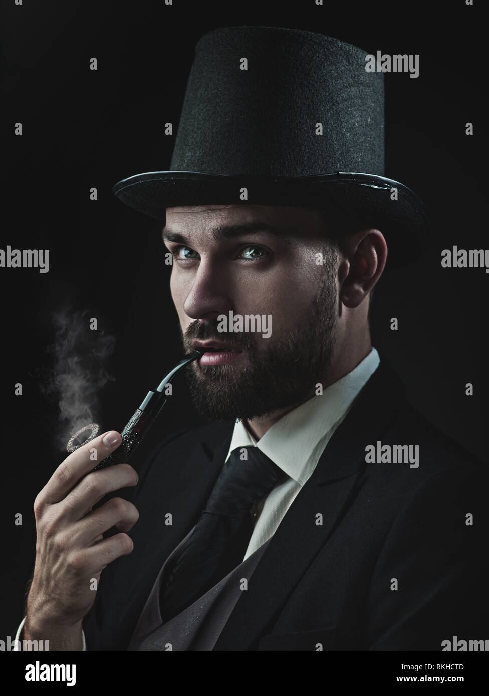 Englishman detective, retro style male portrait. Stock Photo