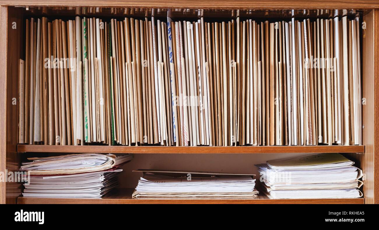 Vintage Keeping Retro Records On Wooden Shelves, Old Business