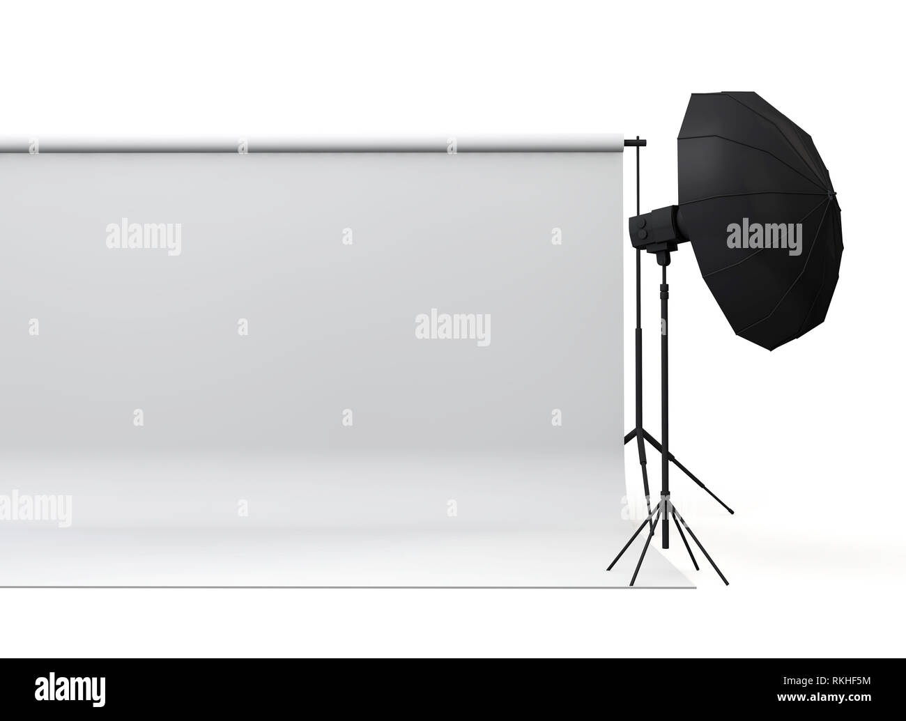 Empty photography studio with paper roll and lights. 3D rendering Stock ...