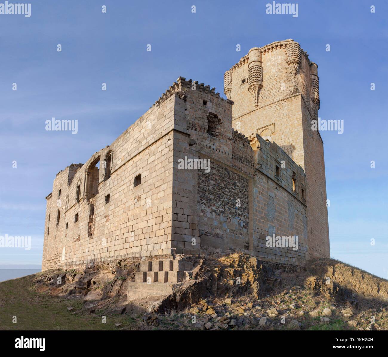 Impressive Belalcazar Castle, with the highest keep tower of Iberian Peninsula, Cordoba, Spain. Stock Photo