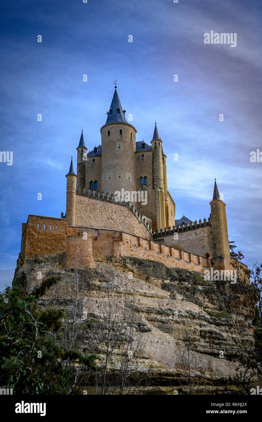 Alcazar of Segovia seen from the Eresma River Stock Photo