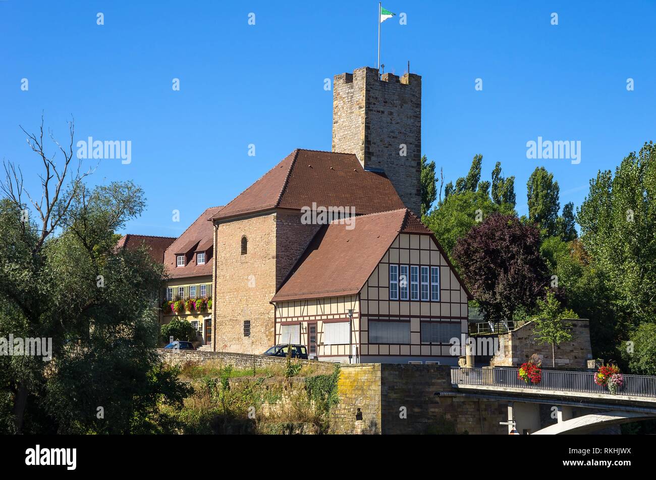 The Grafenburg Castle and townhall of the smalltown of Lauffen, Baden-Wurttemberg, Germany. Stock Photo