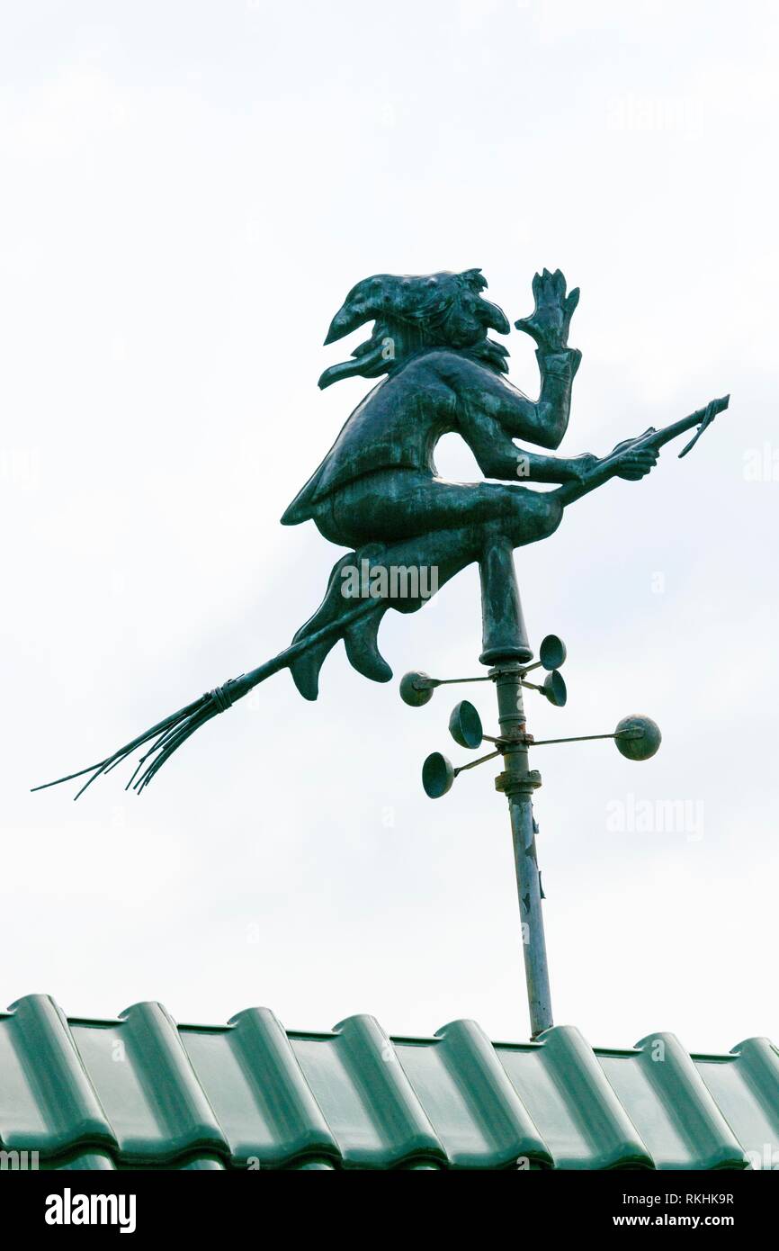 House roof with weather vane with weather witch, Baden-Württemberg, Germany Stock Photo
