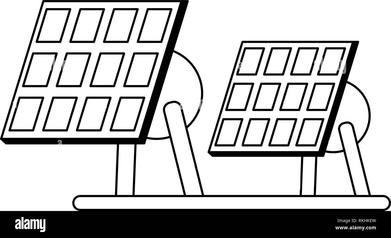 Solar panels electric energy black and white Stock Vector Image & Art