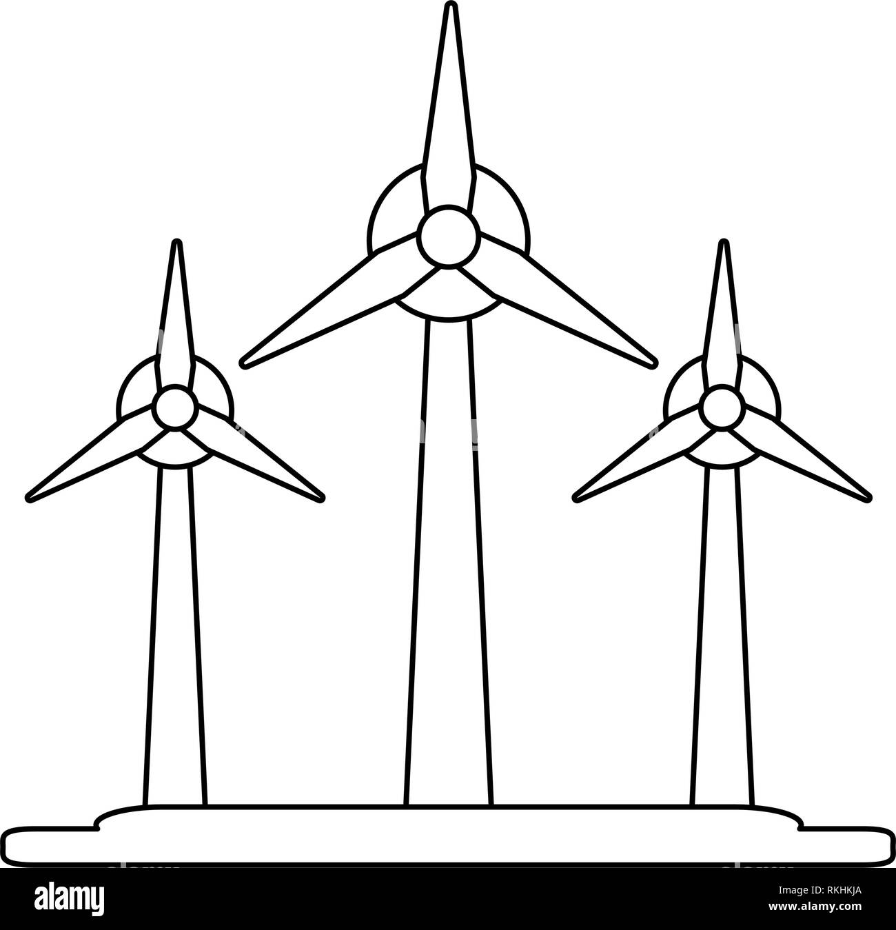 wind turbines eolic energy symbol black and white Stock Vector Image ...