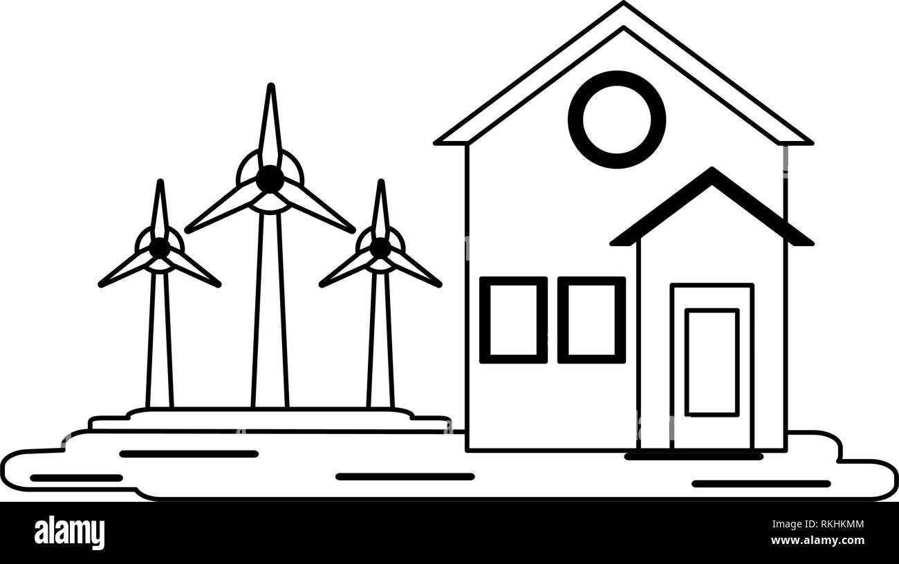Illustration of wind turbines Black and White Stock Photos & Images - Alamy