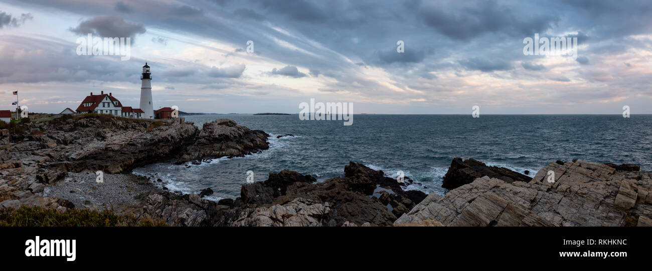 Lighthouse Panoramic Beautiful panoramic view of Portland Head Lighthouse on the Atlantic ...
