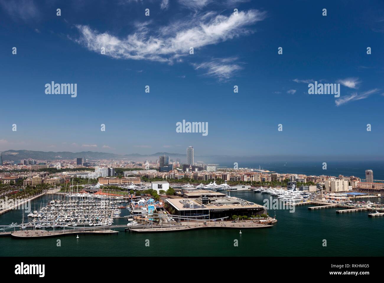 View on Port Vell, old harbour, La Barceloneta, Barcelona, Catalonia, Spain Stock Photo
