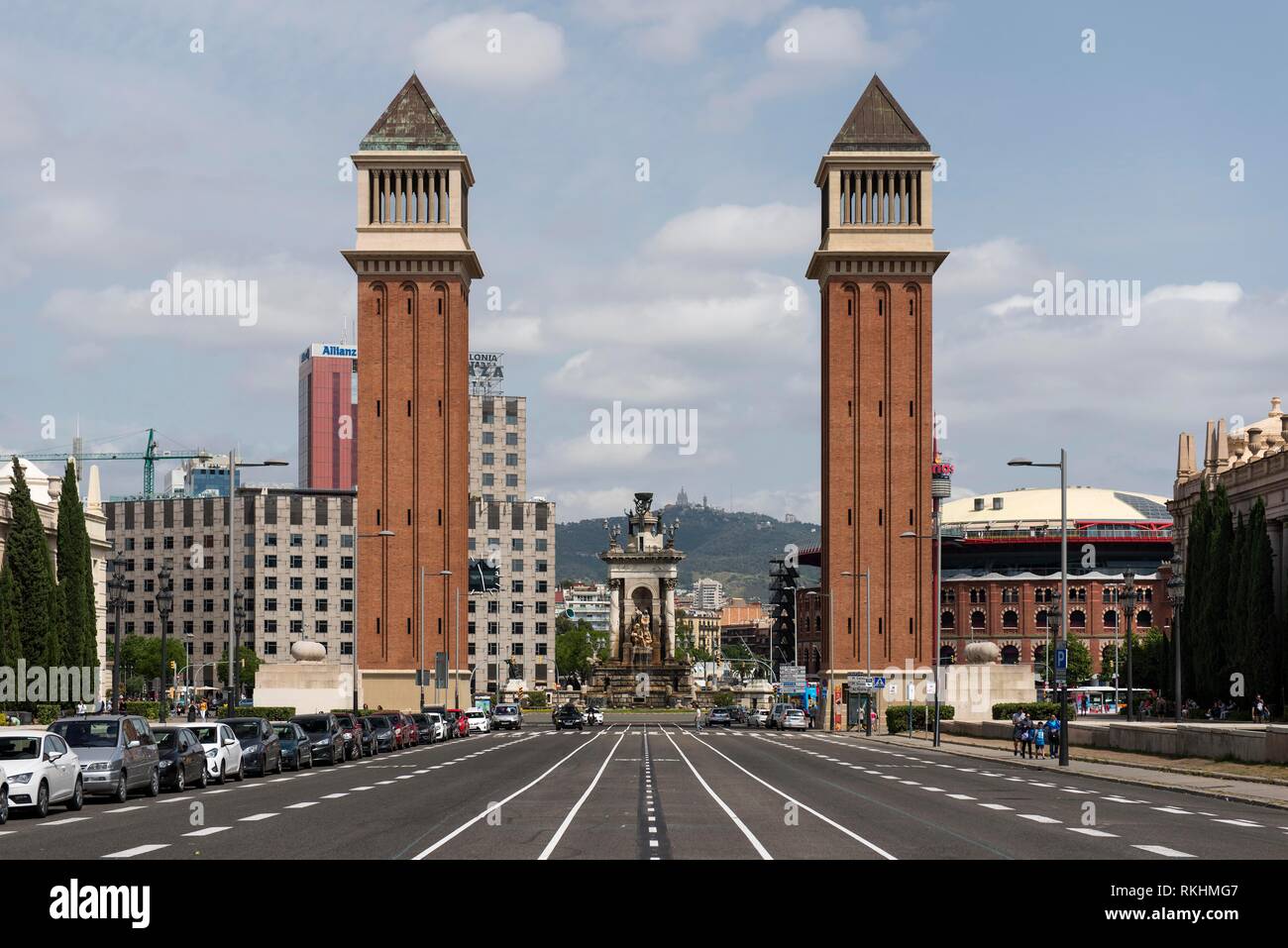 Two Venetian towers on the Placa d´Espanya, Barcelona, Catalonia, Spain Stock Photo