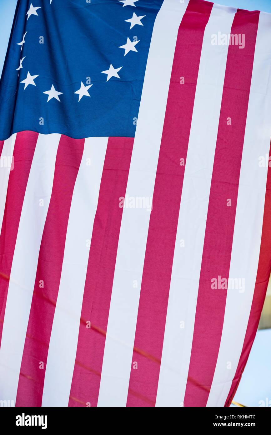 American 13 point historic flag often named the Betsy Ross flag, t Stock Photo