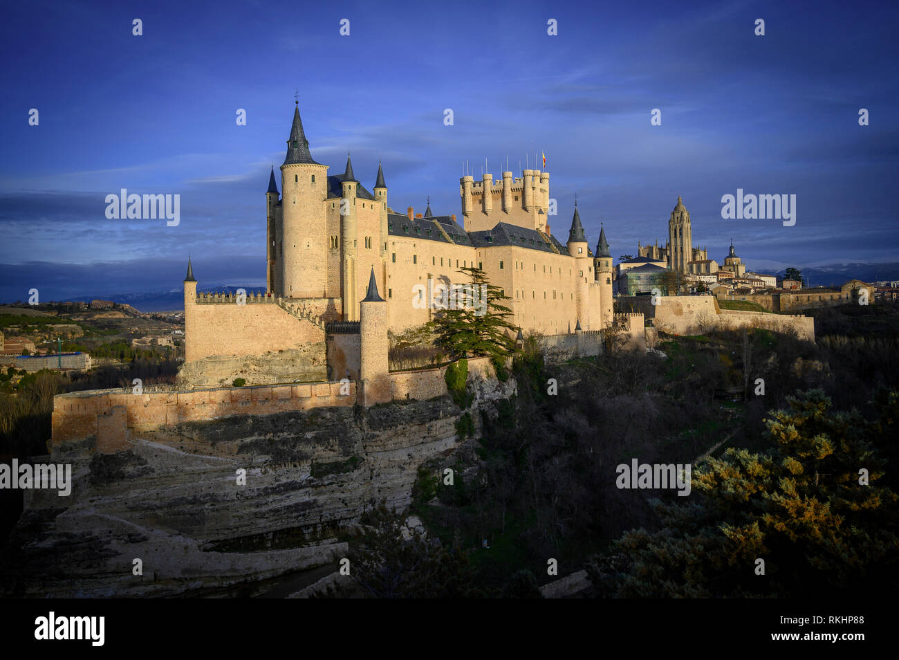 Alcazar de Segovia at sunset_Spain Stock Photo