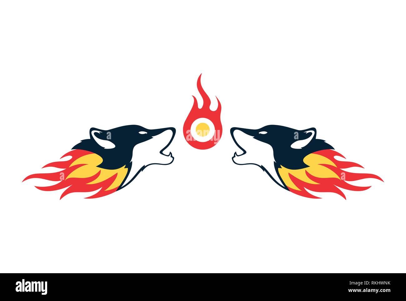 two fire wolf logo concept icon Stock Vector