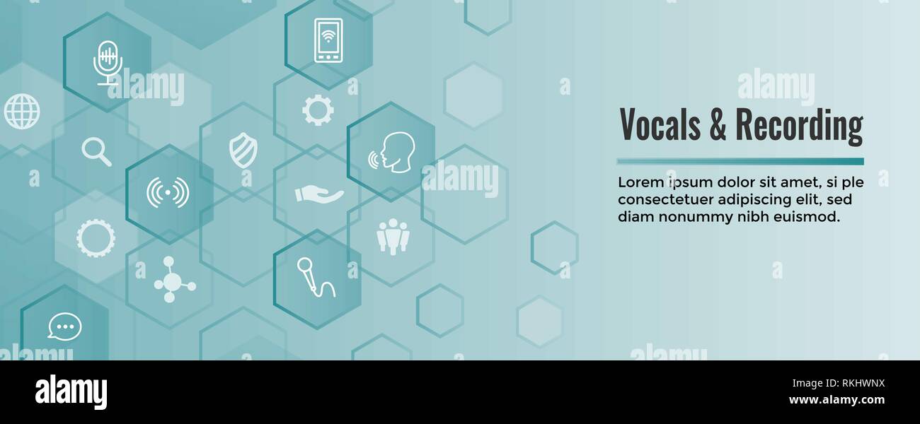 Vocal / Recording Command Icon with Sound Wave Images Web header banner Stock Vector
