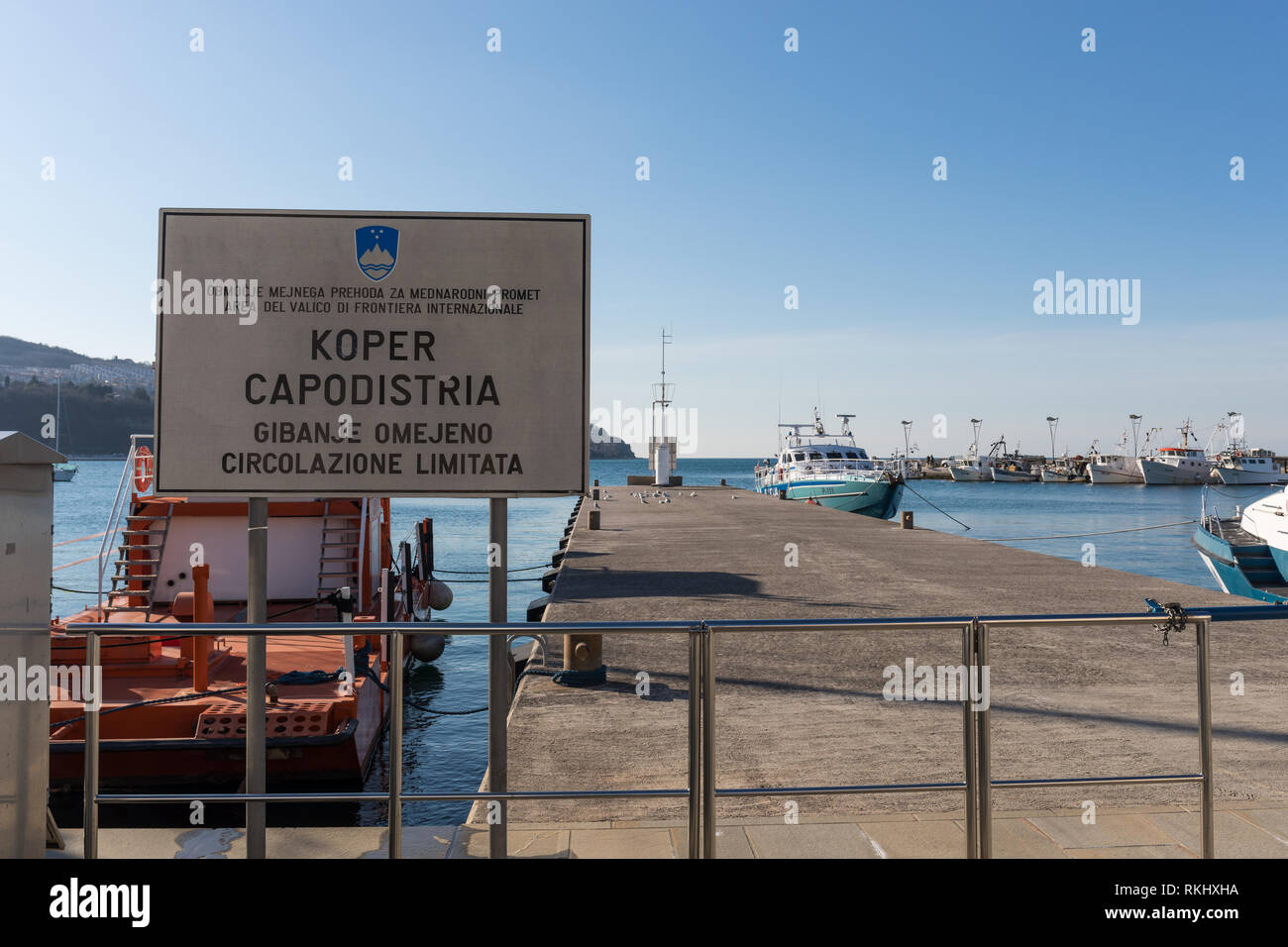 Border crossing point for international maritime traffic in Koper, Slovenia Stock Photo