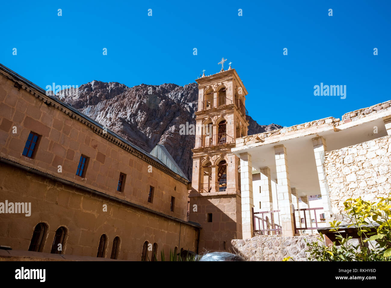 Church and monastery in Saint Catherine next to Moses mountain Egypt, Sinai. Famous place for Christianity Orthodoxy pilgrims Stock Photo