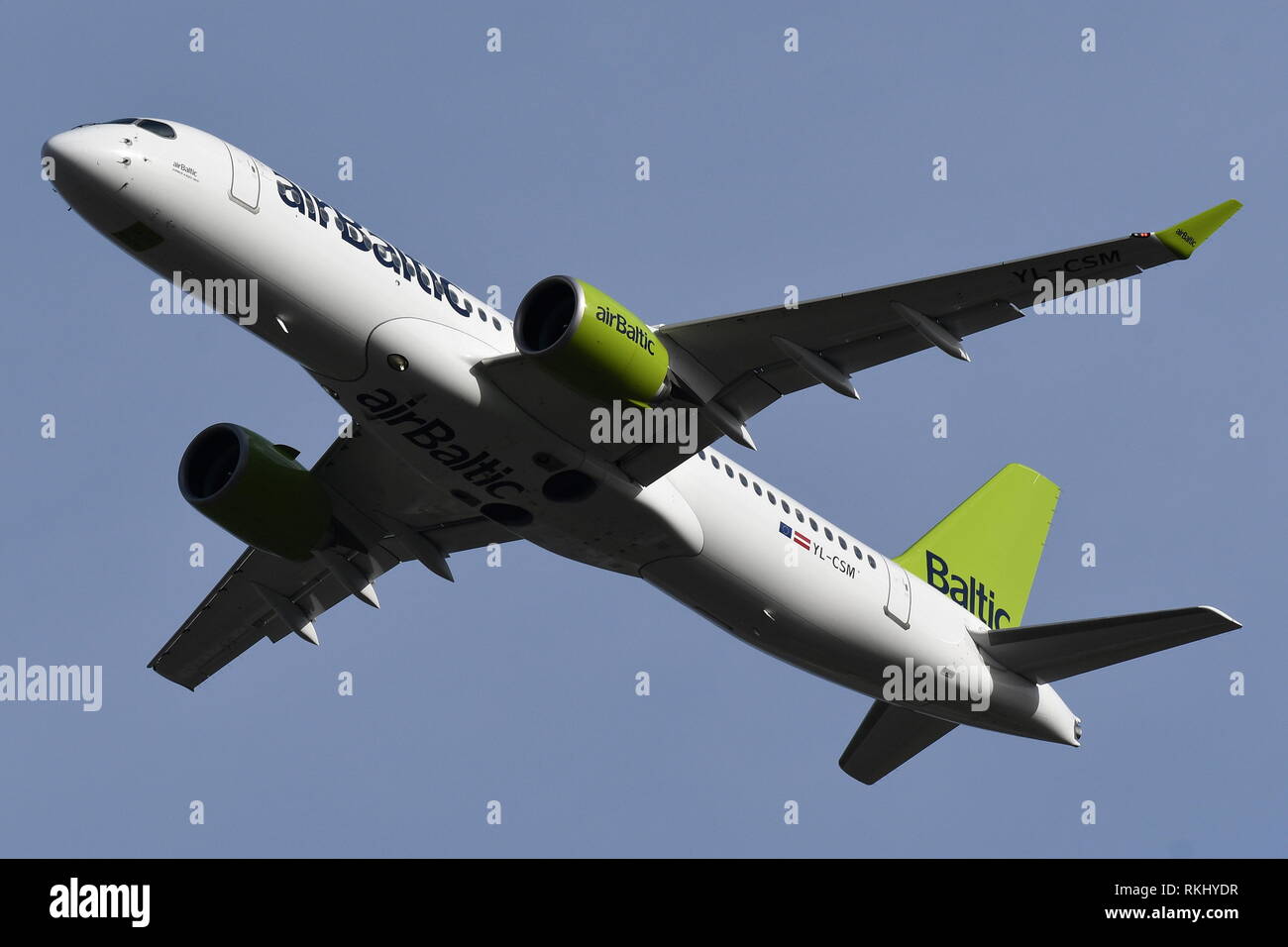 AIRBUS A220-300 (BOMBARDIER C SERIES)  YL-CSM OF AIR BALTIC. Stock Photo