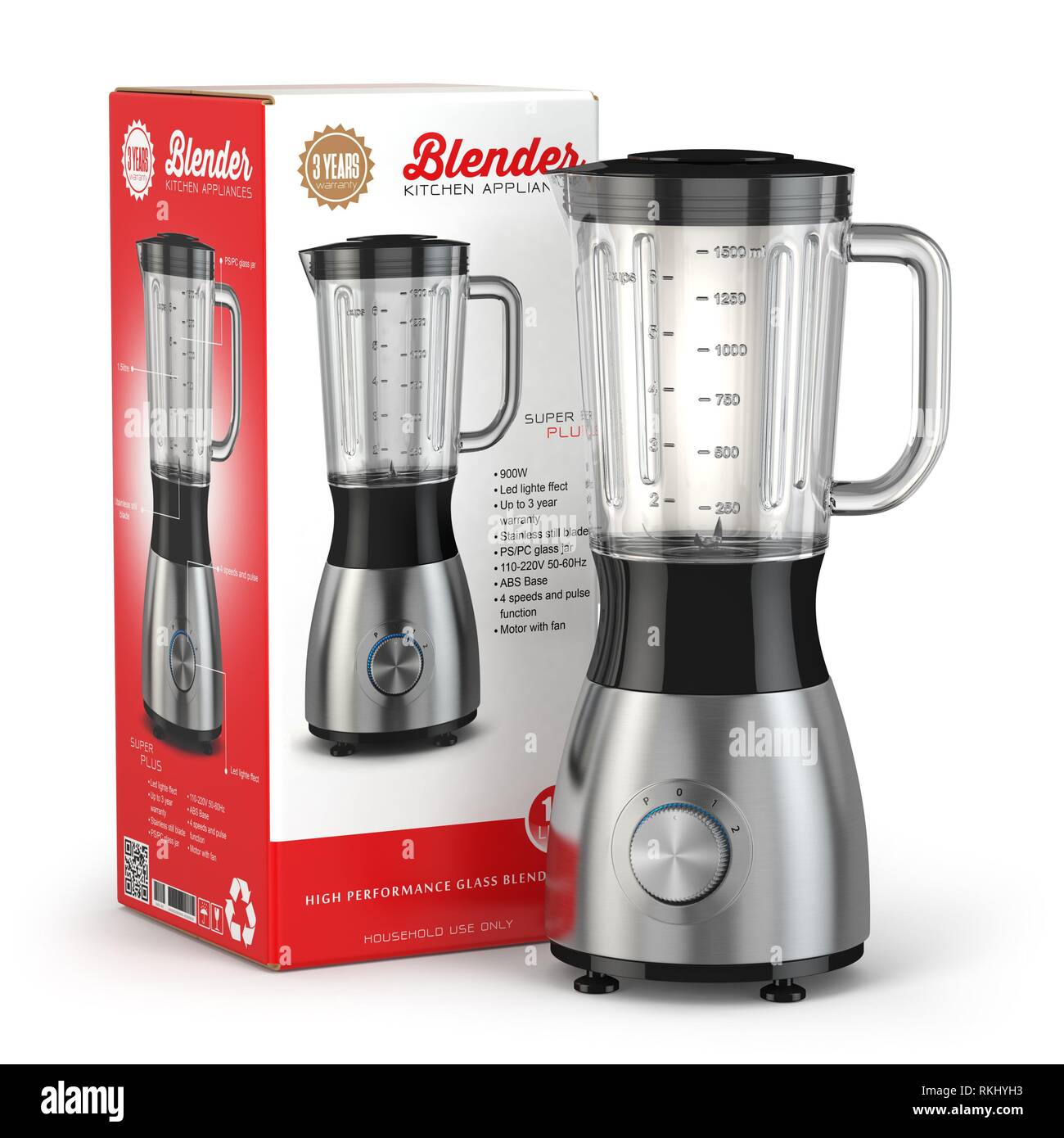 Electric blender with box. Kitchen appliance, equipment isolated on