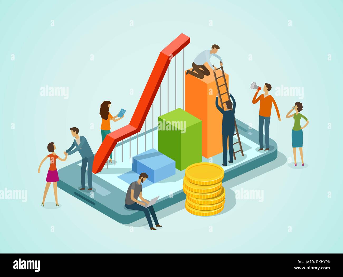 Business concept. Teamwork, finance infographics. Vector illustration Stock Vector