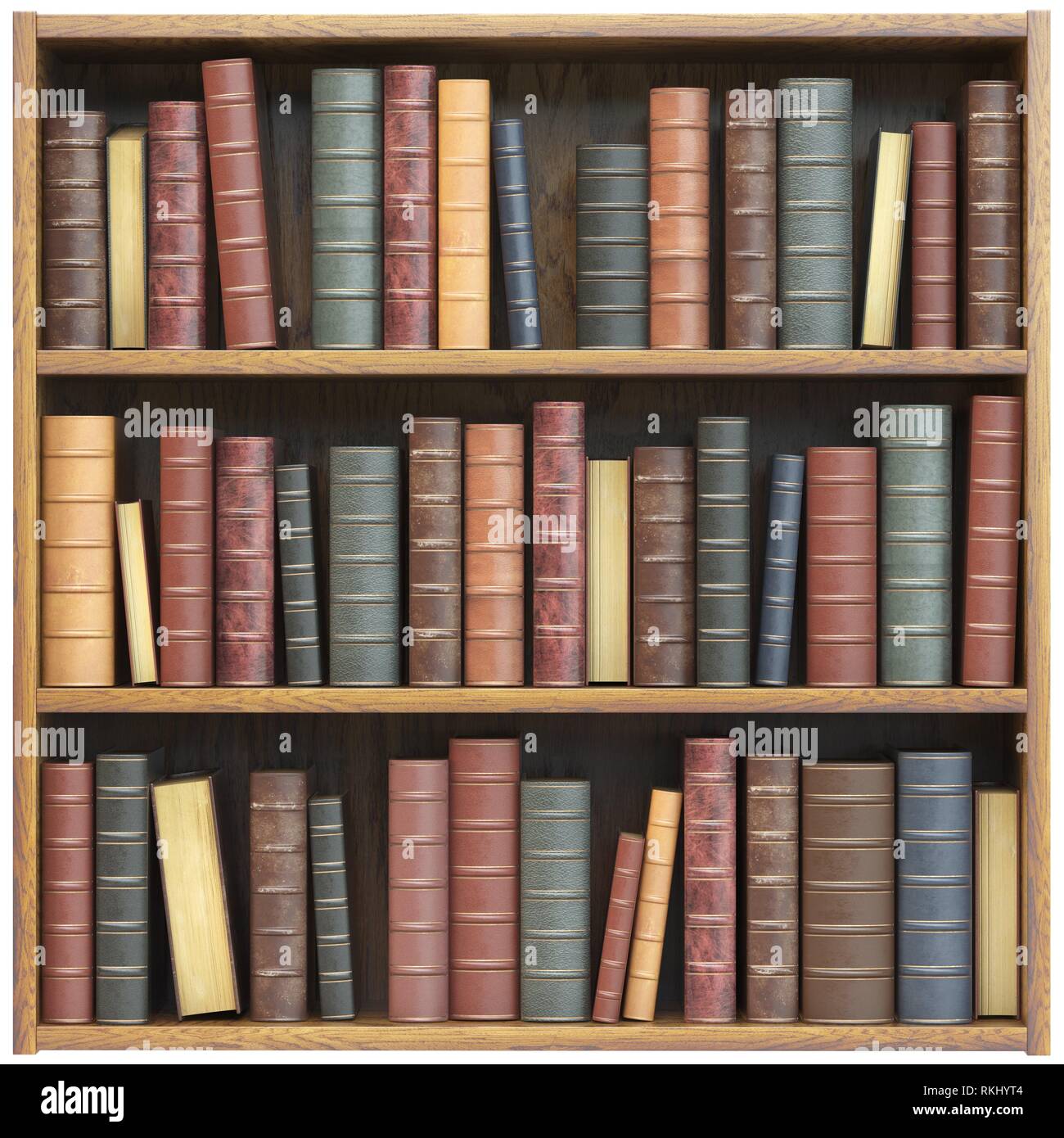 Bookshelf With Old Books Isolated On White Background Education